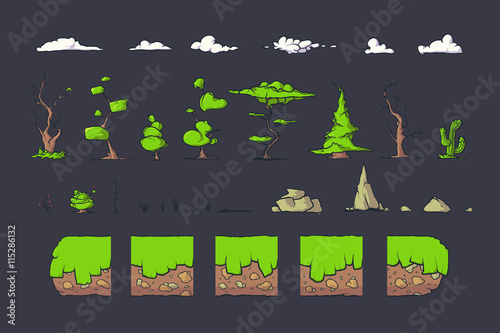 Tile set for Platformer Game, Seamless vector ground blocks games design