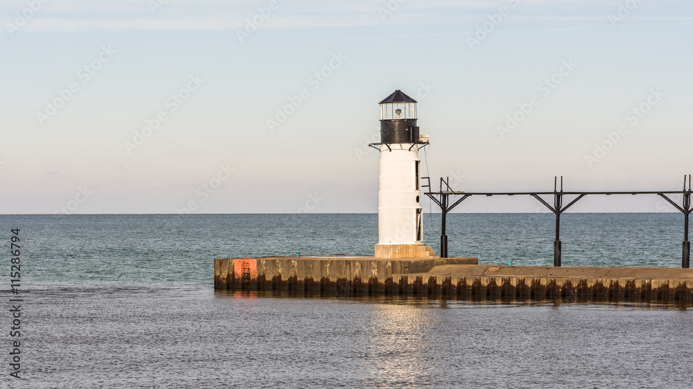 North Pier Outer Lighthouse and catwalk, in Lake Michigan, at St. Joseph / Benton Harbor, Michigan.