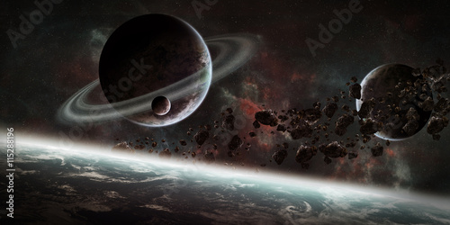 Fototapeta Naklejka Na Ścianę i Meble -  Sunrise over group of planets in space