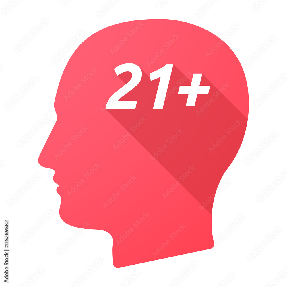 Isolated long shadow male head with the text 21+ Isolated long shadow male head with the text 21+