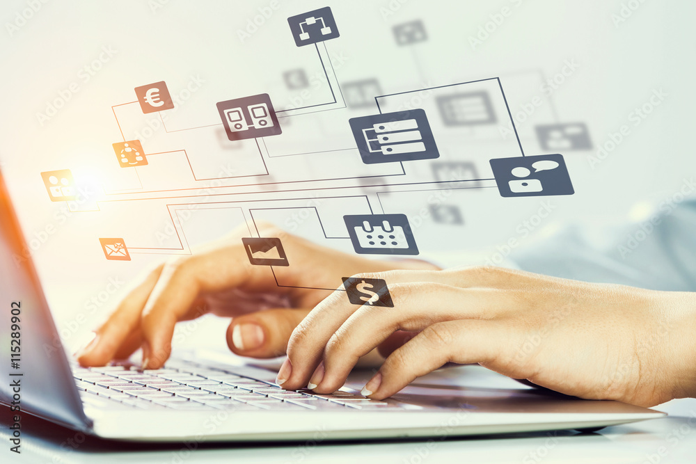 © Sergey Nivens - Woman typing on keyboard . Mixed media