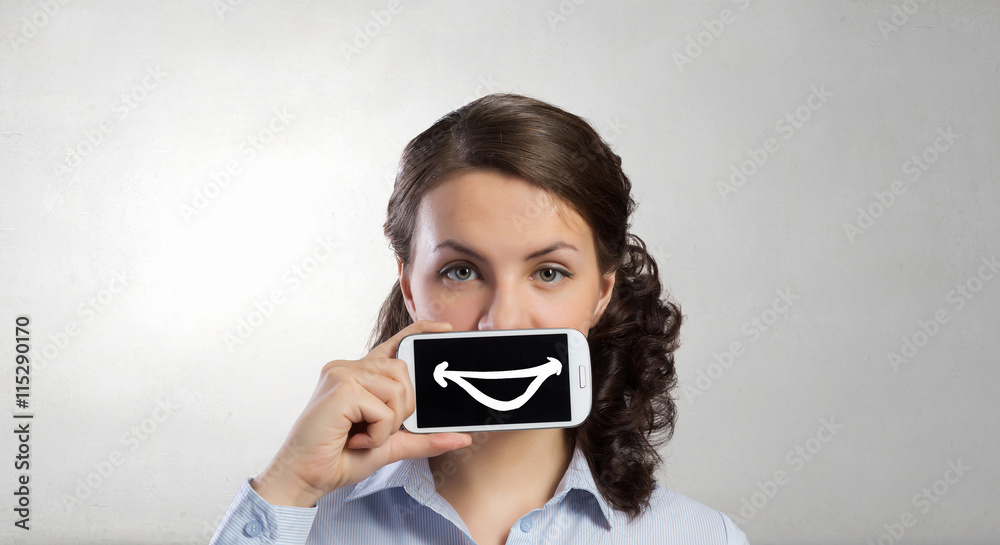 Woman use tablet device . Mixed media Woman use tablet device . Mixed media
