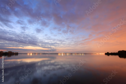 Sunset over the Shershnevskoe reservoir. Chelyabinsk, Russia