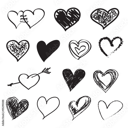 Vector hearts set. Hand drawn.