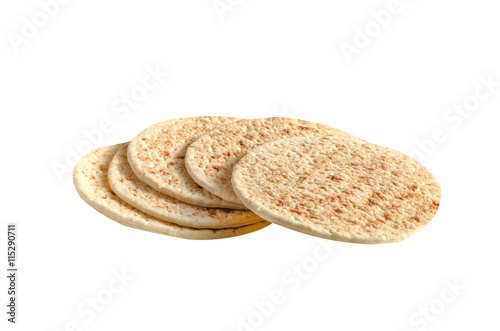  pile of pita bread on a white background.