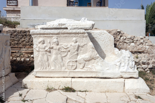 scene depicting the abduction of persephone on sarcophagus XVIII, roman cemetery of Fiskardo, Kefalonia, Greece