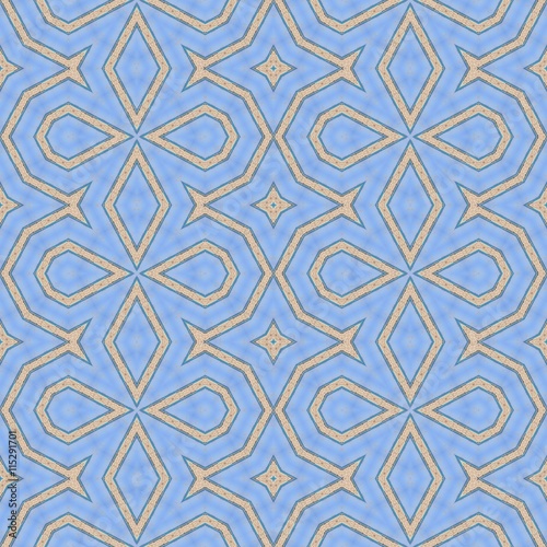 Ornamental blue and beige seamless pattern © sangriana