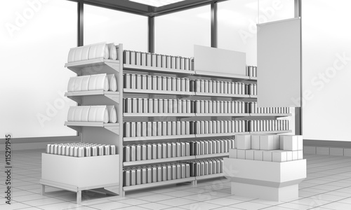 set of supermarket shelves