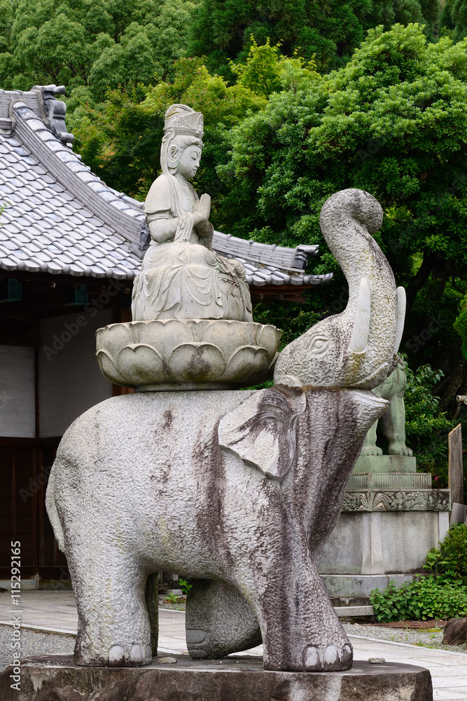 Stone Buddha of lotus seat on an elephant, Kyoto Japan. Stone Buddha of lotus seat on an elephant, Kyoto Japan.