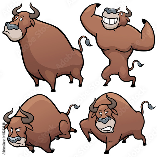 Vector illustration of Cartoon Bull Character Set