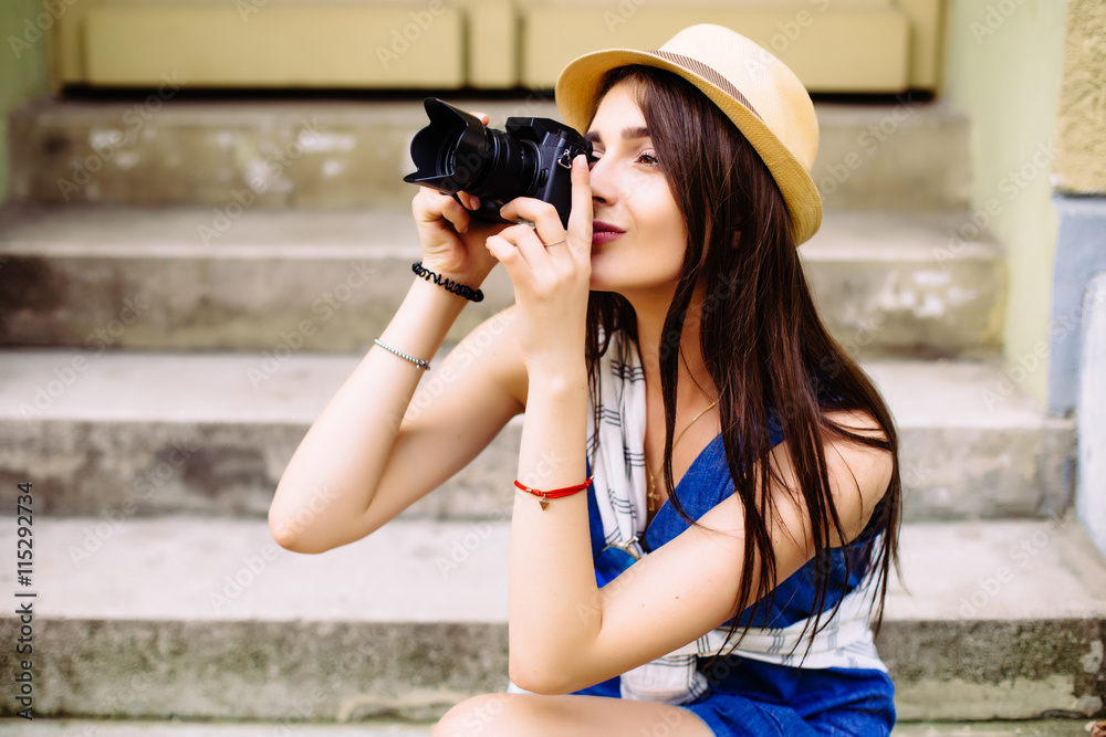attractive young woman talking pictures outdoors attractive young woman talking pictures outdoors