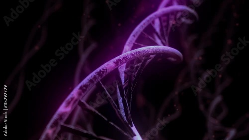 DNA spinning RNA double helix slow tracking shot closeup depth of field 4K
 photo