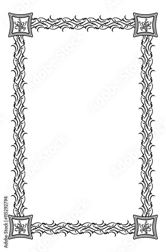 Ornamental vertical frame. Design element for advertisements, flyer, web, wedding and other invitations or greeting cards. Vector clip art.