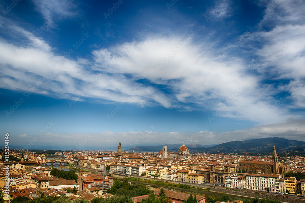 Panoramic view of Florence city in Italy. Tuscany region and birthplace of the Renaissance style. Florence. Italy