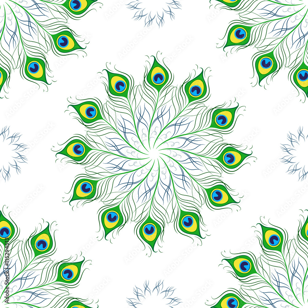 Obraz premium Seamless pattern of peacock feathers . Mandala