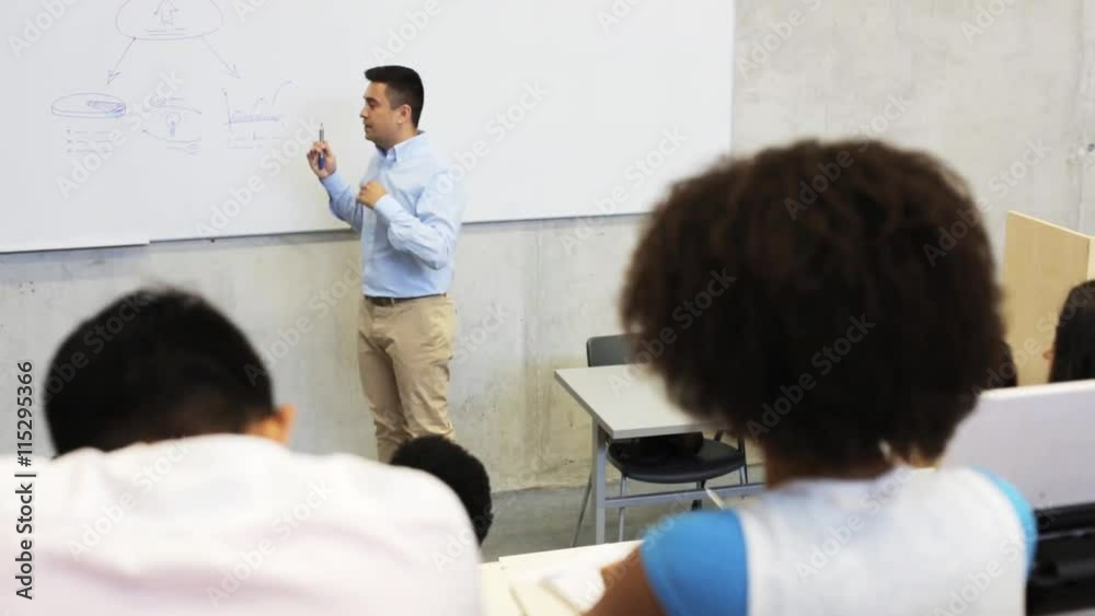 students and teacher at white board on lecture students and teacher at white board on lecture