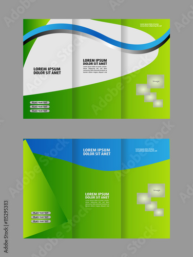 Vector empty trifold brochure template design with blue and gray elements
