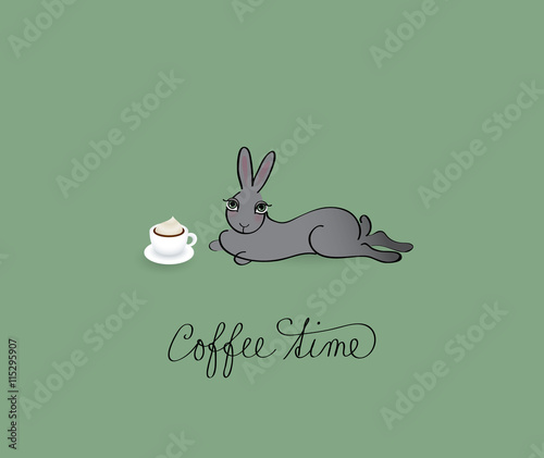 Coffee Time / Funny card with lazy Rabbit  