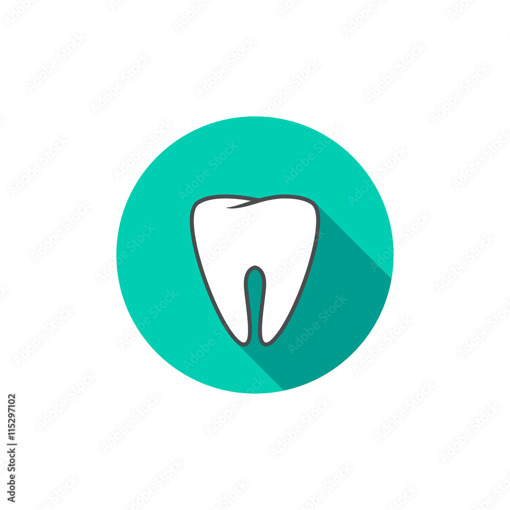 White tooth vector icon flat style with long shadow, concept of dental logo emblem isolated White tooth vector icon flat style with long shadow, concept of dental logo emblem isolated