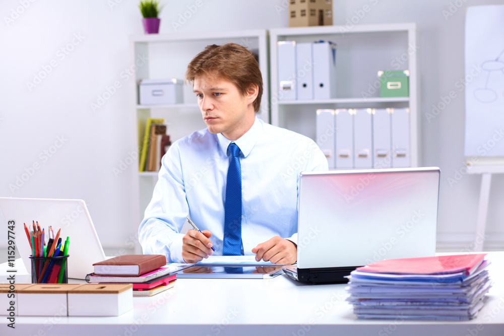 businessman working at a desk computer graphics businessman working at a desk computer graphics