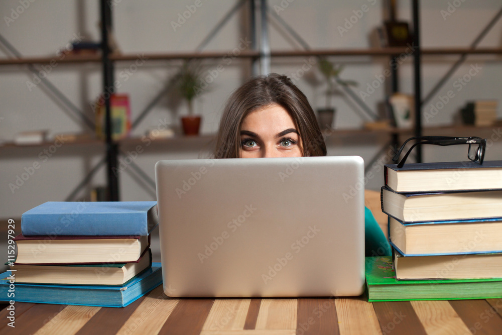 Woman's eyea from the laptop Woman's eyea from the laptop