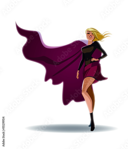 Beautiful superwoman in a pride pose suit