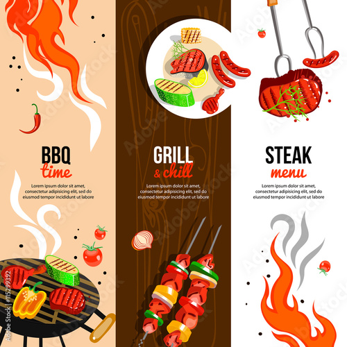 Barbecue Party 3 Vertical Banners Set 