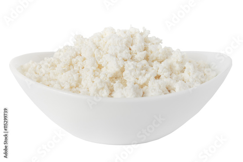 cottage cheese in a bowl isolated on a white background - with clipping path