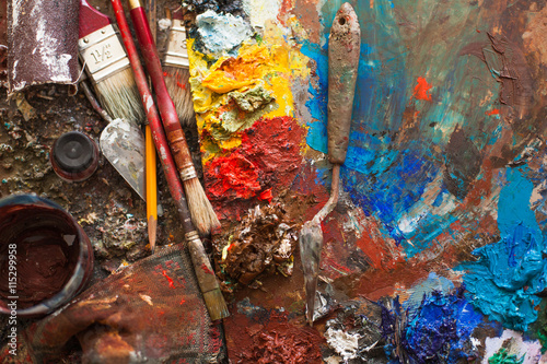 Принти на полотні art paints, palette, brushes pencil