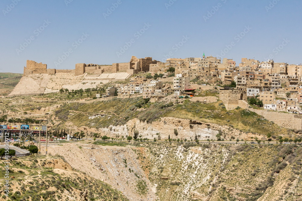 View on the city and fortress of Karak in Jordan