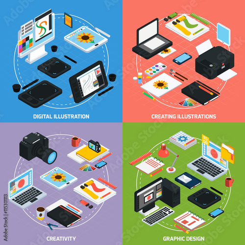 Graphic Design 2x2 Isometric Concept