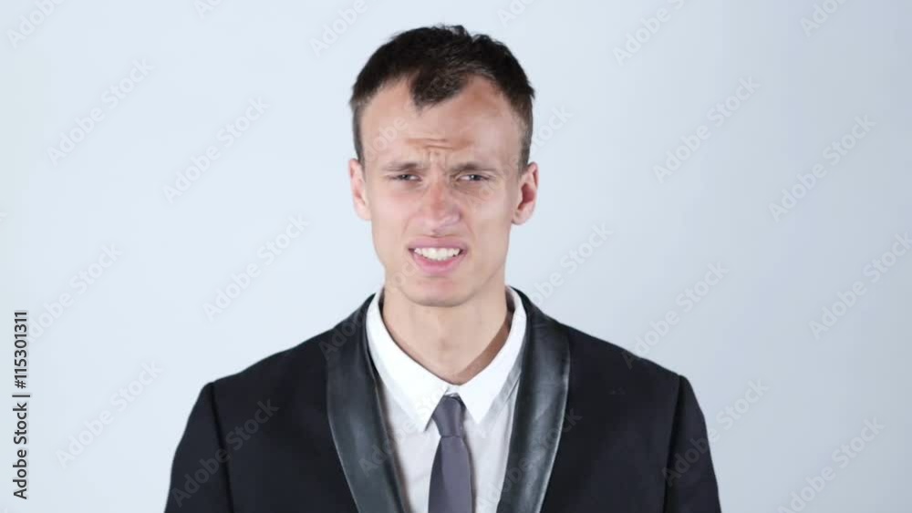 Desperate young businessman get bad news heavy problems Desperate young businessman get bad news heavy problems