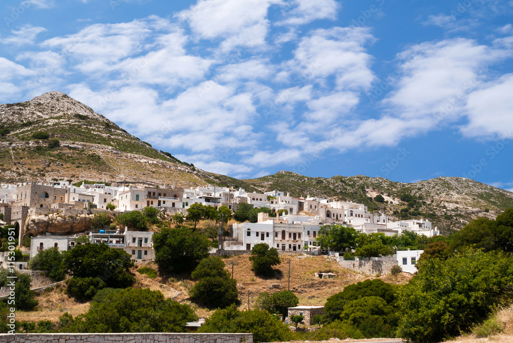 Panoramic view of traditional village on Naxos island, Greece