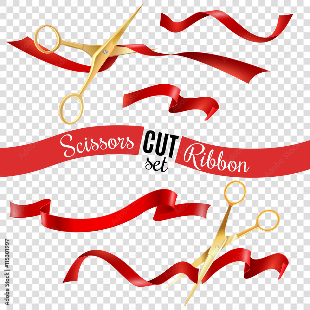 Vector Ribbon Scissors Scissors And Ribbon Transparent Set Stock Vector | Adobe Stock