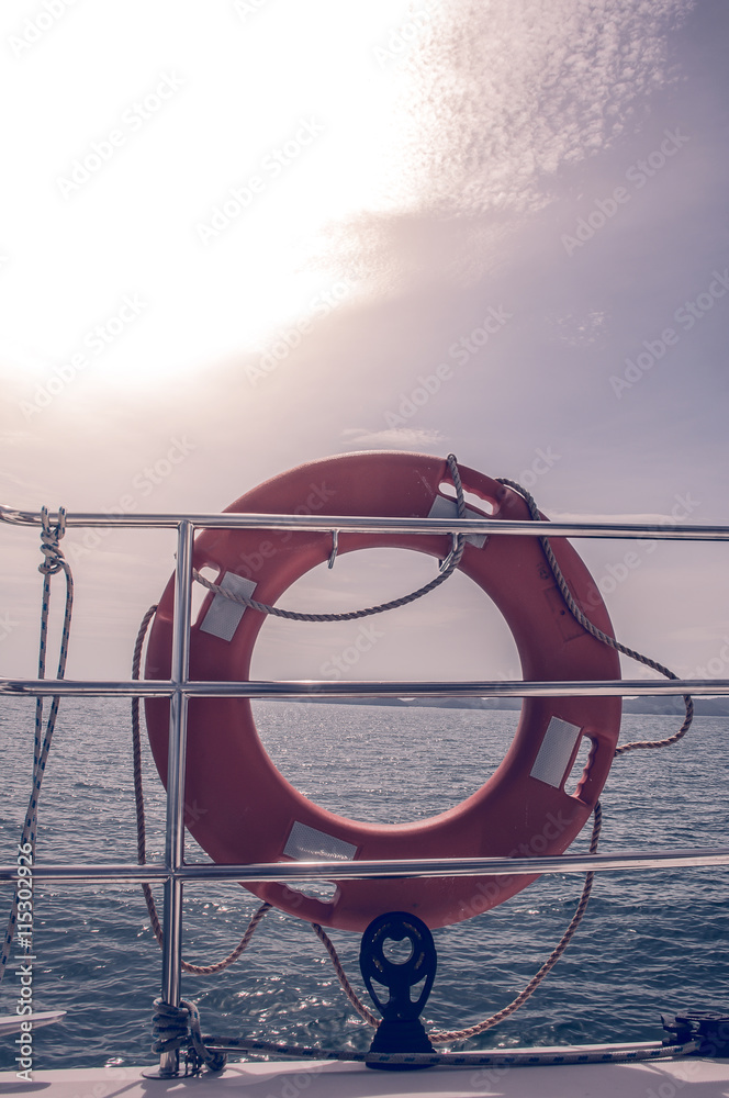 HDR tone effect of Life preserver on luxury sailing yacht HDR tone effect of Life preserver on luxury sailing yacht