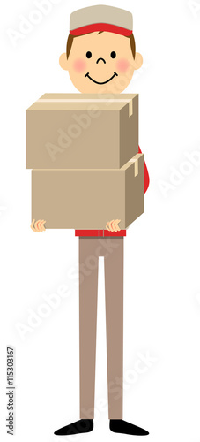 荷物を運ぶ作業服の男性