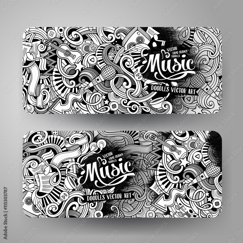Obraz premium Cartoon hand-drawn doodles Musical banners