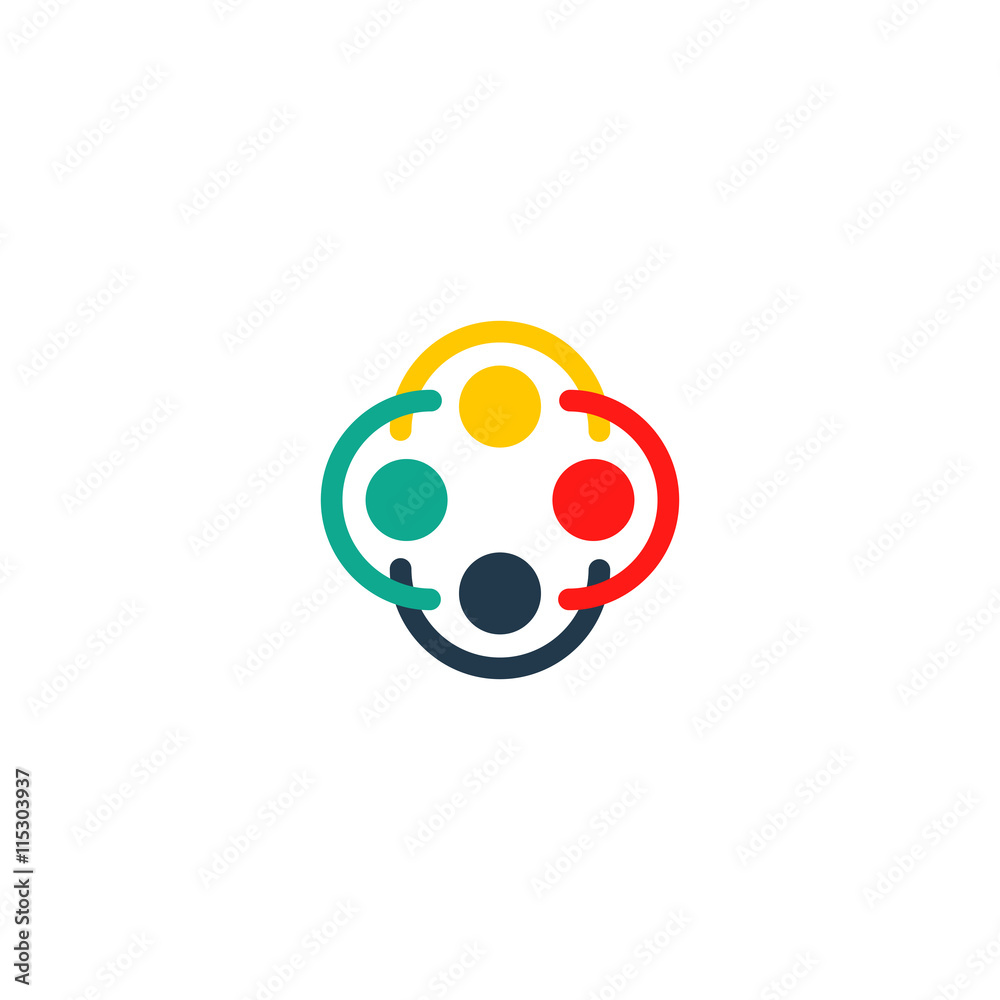 Isolated abstract round shape vector logo, Palette illustration. Artist attribute. People holding hands logotype. Isolated abstract round shape vector logo, Palette illustration. Artist attribute. People holding hands logotype.