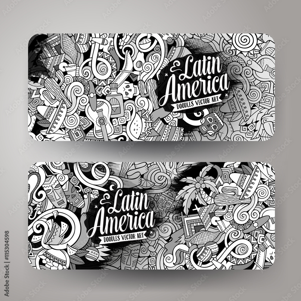 Cartoon hand-drawn doodles Latin American banners