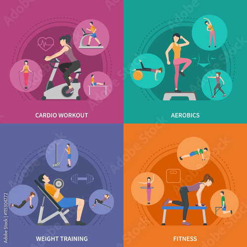 Fitness Gym Training 2x2 Icons Set