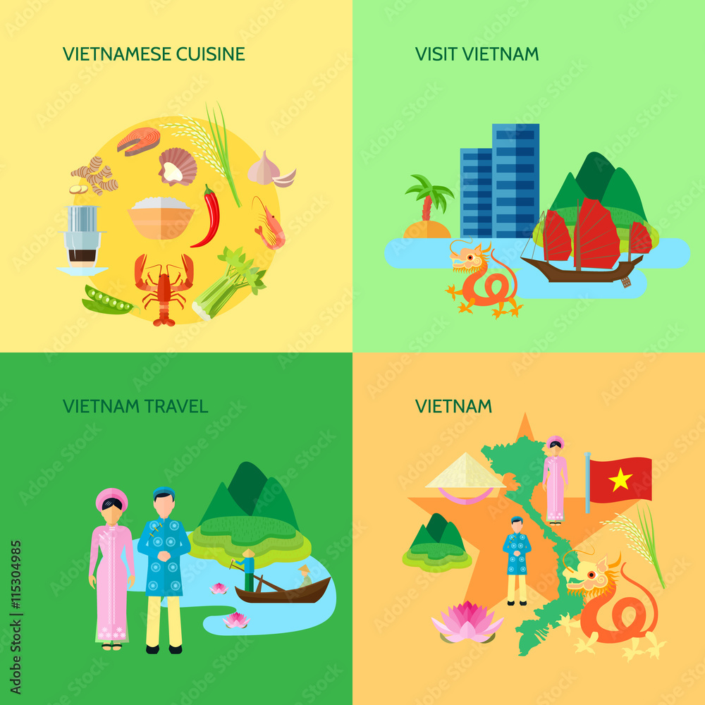 Vietnamese Culture 4 Flat Icons Square Vietnamese Culture 4 Flat Icons Square