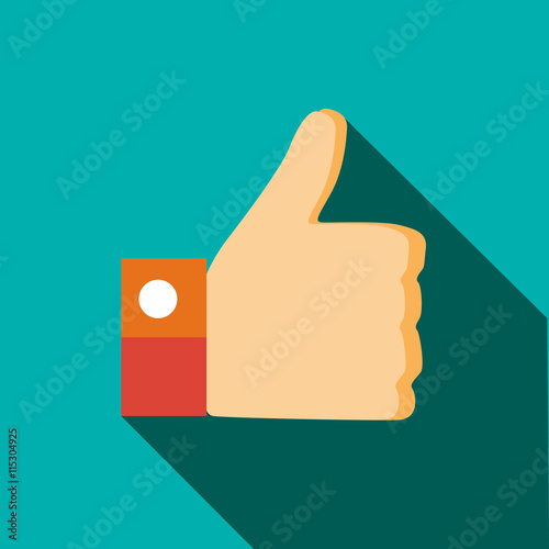 Thumb up gesture icon in flat style on a turquoise background