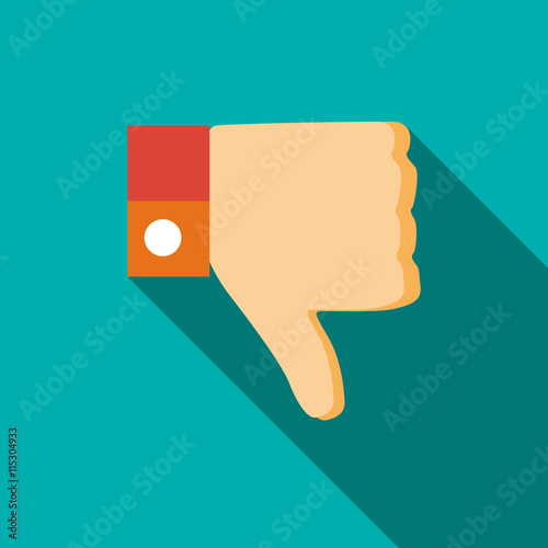 Thumb down gesture icon in flat style on a turquoise background