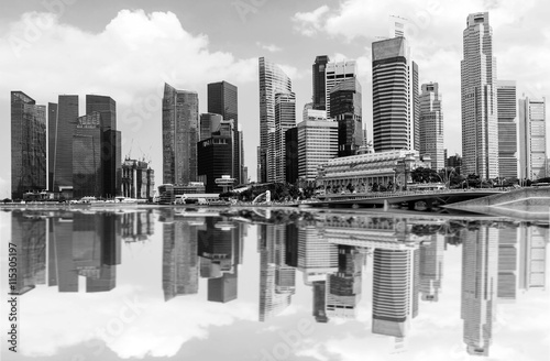 Black and white images of skyscrapers and reflections in the city.