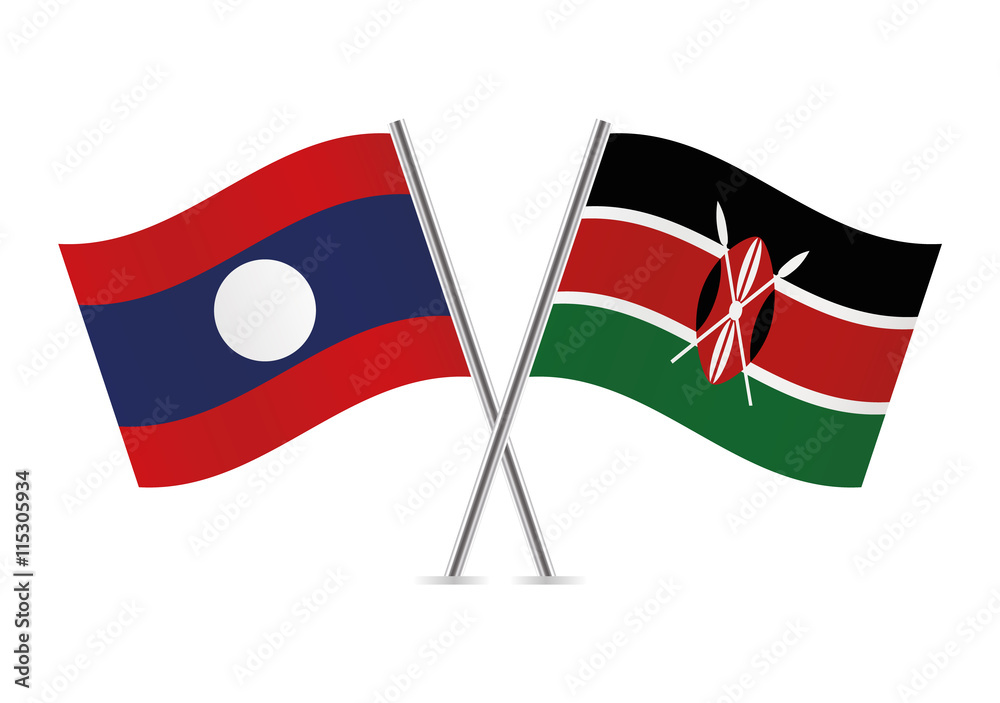 Laos and Kenyan flags. Vector illustration. Laos and Kenyan flags. Vector illustration.