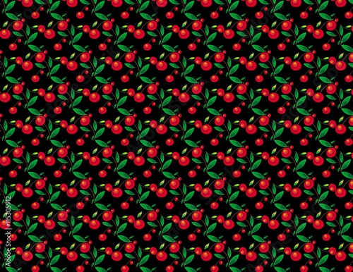 Cherry pattern on black background background. Vector