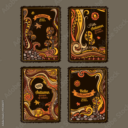 Vector autumn cartoon cards design