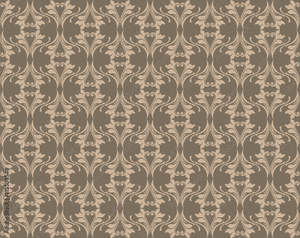 Vector Baroque floral Damask ornament pattern element. Elegant luxury texture for textile, fabrics or wallpapers backgrounds. Gold and lilac gray color