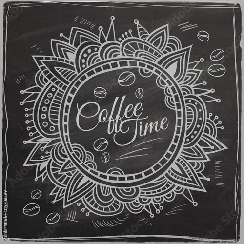 Coffee time decorative border. Background Chalkboard.