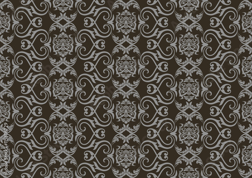 Vintage Damask floral classic pattern ornament. Vector background for cards, web, fabric, textures, wallpapers, tile, mosaic. Dark Gray color
